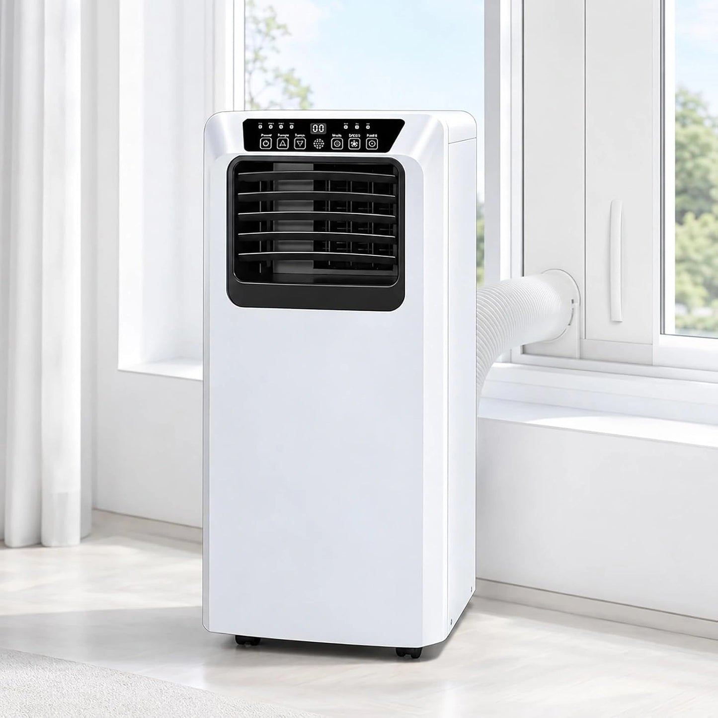 Climatiseur Mobile 9000 BTU avec Tuyau D'évacuation, Climatiseur Portable 3 en 1, Minuterie 24 Heures, pour Pièces Jusqu'à 20 m²