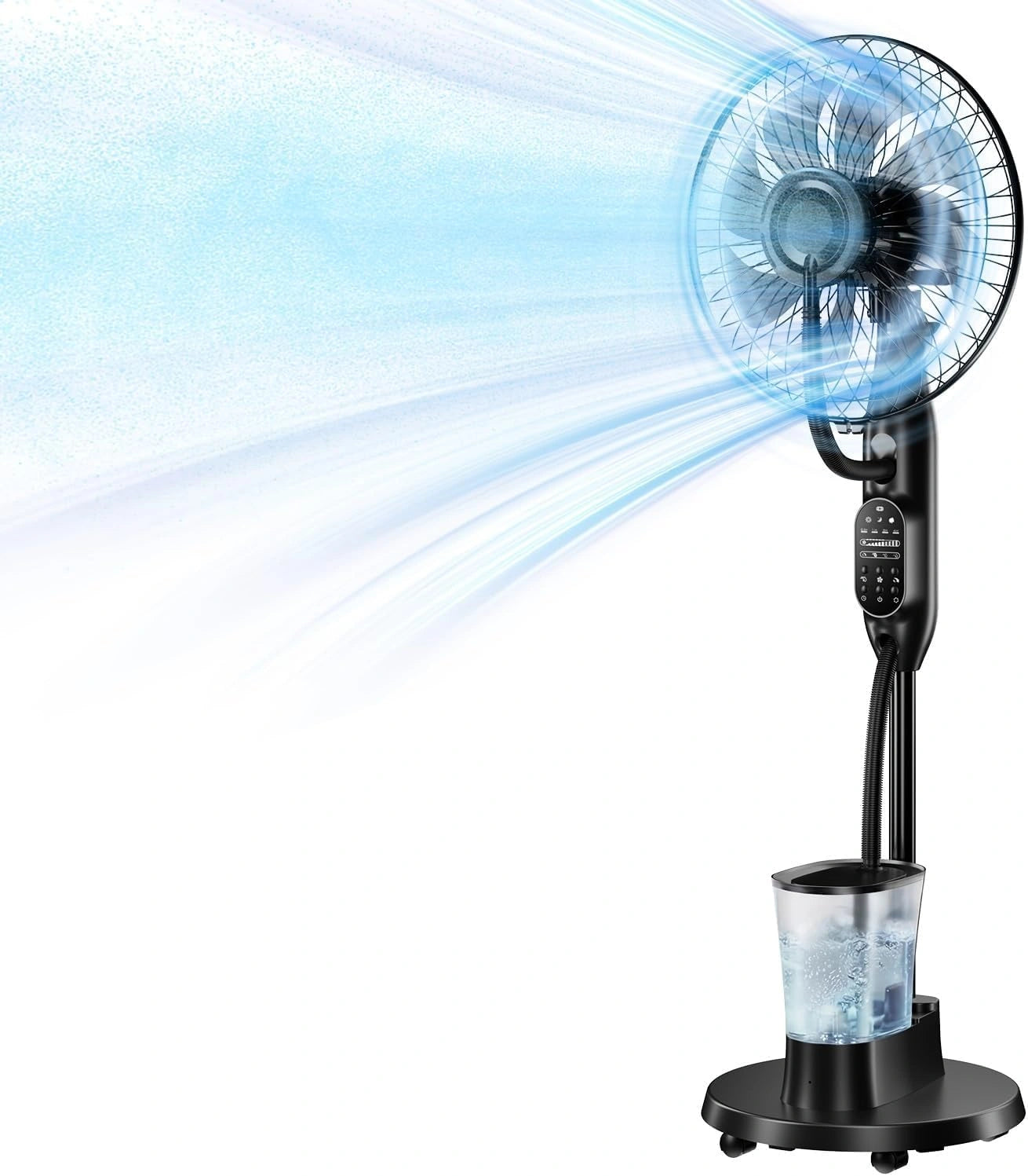 NebulaFlow Ventilateur Brumisateur, 3 en 1 Ventilateur sur pied, 9 vitesses 3 modes, 1 pièce, Ventilateur oscillant avec télécommande pour maison