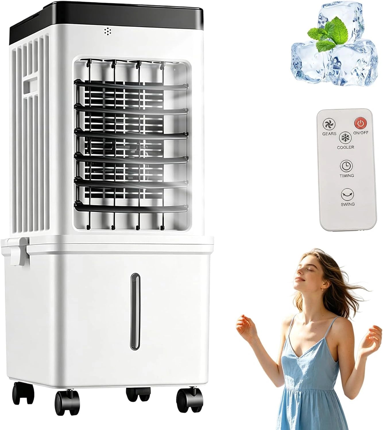 Rafraîchisseur d'Air Évaporatif 3 en 1, Ventilateur Refroidisseur avec Humidificateur Réservoir 15 L, 3 Vitesses 3 Modes Oscillation 120°