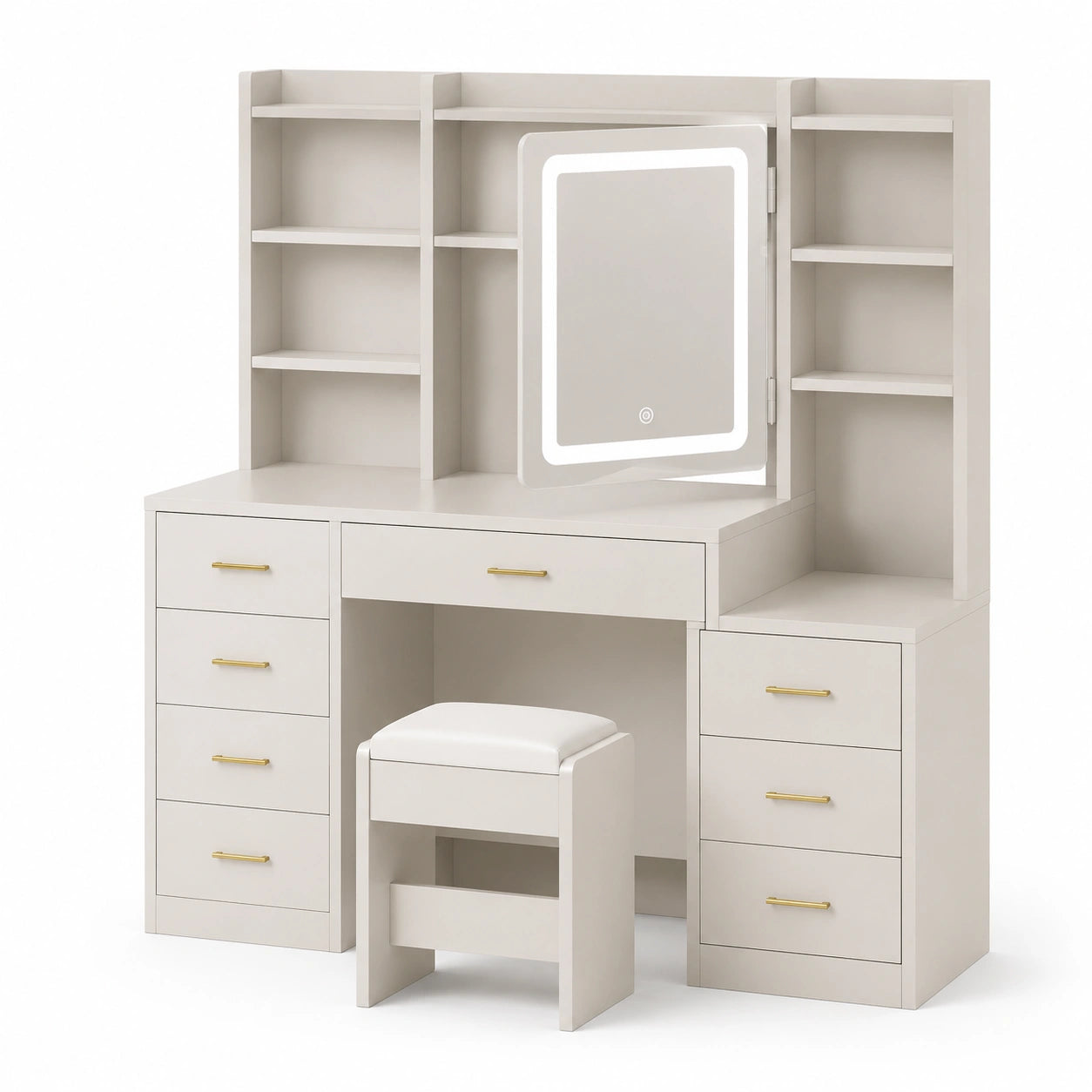 grande-coiffeuse-blanche-avec-miroir-a-led-et-tabouret-luminosite-reglable-8-tiroirs-etageres-et-crochets-oaphsi5196fi