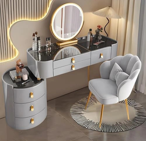 Ensemble de table de maquillage avec miroir à écran tactile, 3 lumières à intensité variable et 6 tiroirs, coiffeuse pour filles et femmes