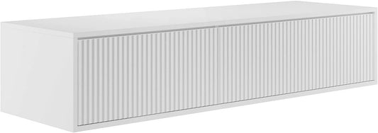 Vente-unique - Meuble sous Vasque Suspendu strié - Blanc - 150 cm - ARNEGA