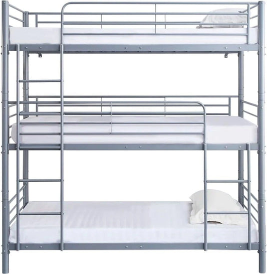 Habitat et Jardin Lit superposé en métal Triple Havin - 90 x 190 cm - Gris