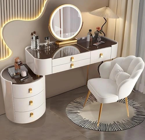 Ensemble de table de maquillage avec miroir à écran tactile, 3 lumières à intensité variable et 6 tiroirs, coiffeuse pour filles et femmes