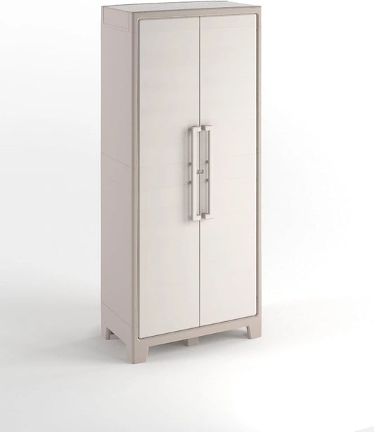 Keter Armoire Haute Gulliver - Armoire de Rangement en Résine - Étagères Modulables, Placard - 80 x 44 x 182 cm - Beige/Sable, Garage, Atelier
