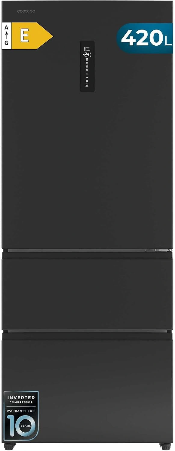 Cecotec Réfrigérateur Porte Française Total No Frost Bolero CoolMarket FD 420 Dark E, Extra Capacité Max 420 L, Hauteur 186 cm et 70 cm Largeur