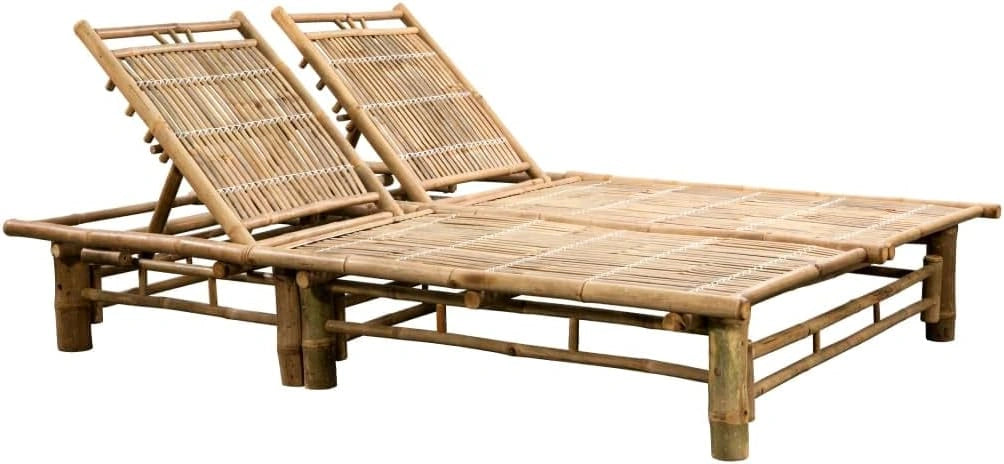 Chaise longue en bambou pour 2 personnes avec dossier réglable en 3 positions, résistant aux intempéries et résistant