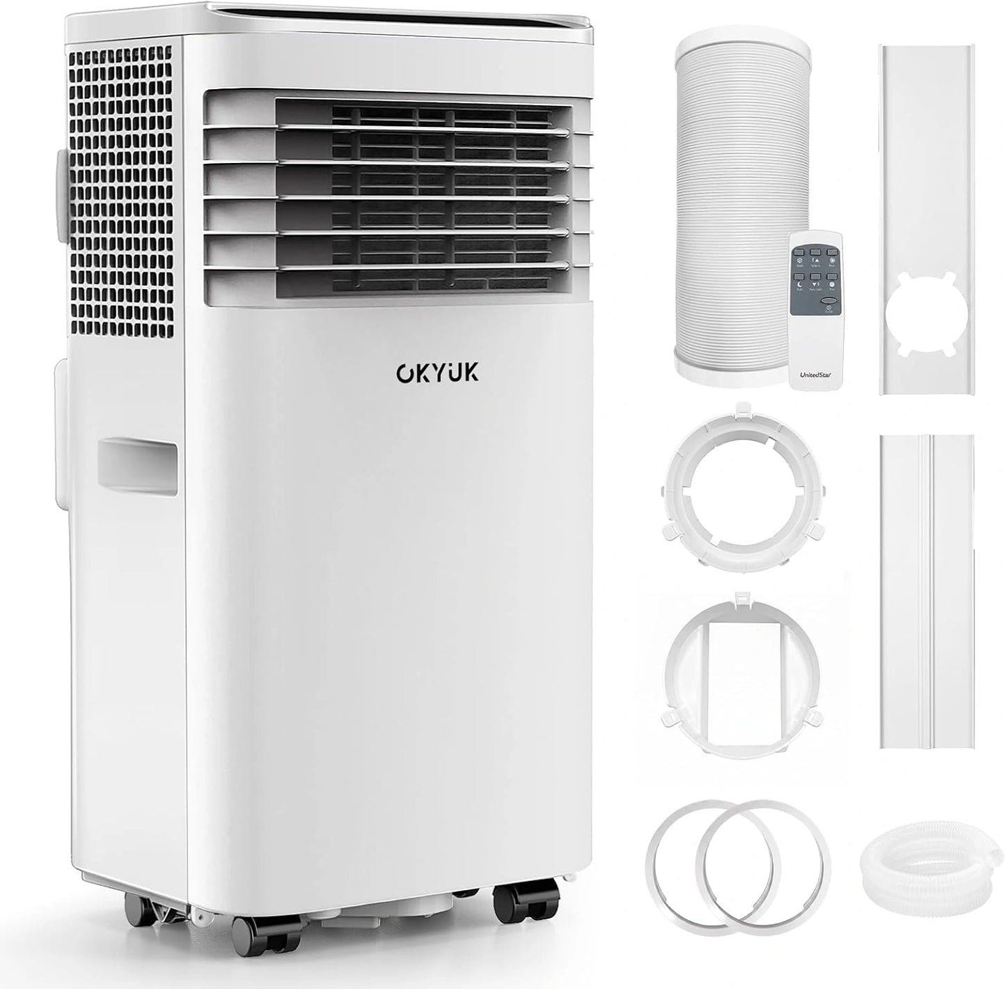 Climatiseur Mobile 7000 BTU avec tuyau d'évacuation, Climatiseur portable 4 en 1, Minuterie 24 heures, Pour pièces jusqu'à 25 m²