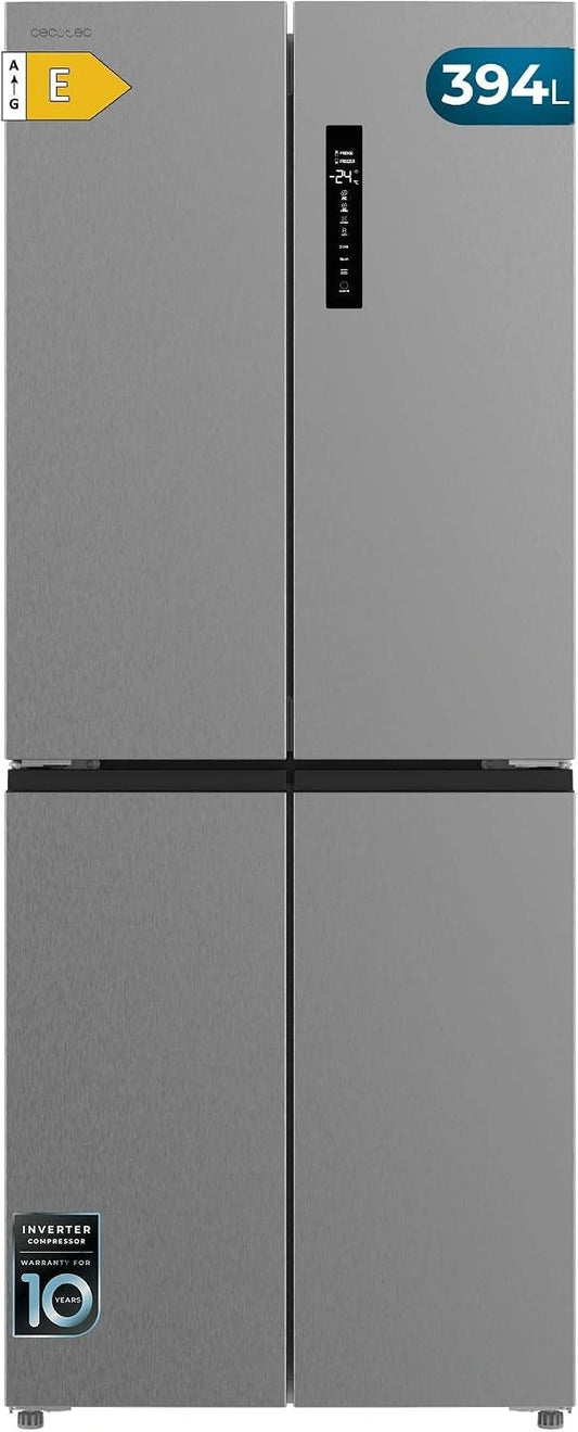 Cecotec Réfrigérateur 4 Portes Total No Frost Bolero CoolMarket 4D 394 Inox E, 394 Litres, Hauteur 170 cm et 70 cm Largeur, Compresseur Inverter