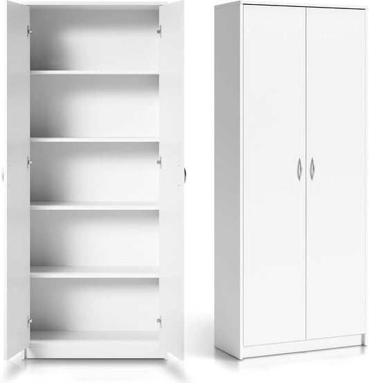 Home Collective Armoire Polyvalente Blanche 74 cm L x 180 cm H avec 4 étagères, Rangement Pratique en MDF pour Maison ou Bureau
