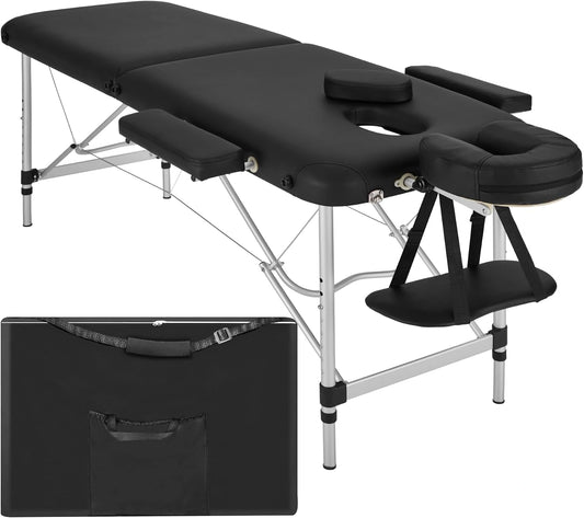 tectake Table de Massage Pliante Professionnelle 2 Zones Aluminium Cosmetique Lit de Massage Table Esthetique Tatouage Portable avec Repose Bras