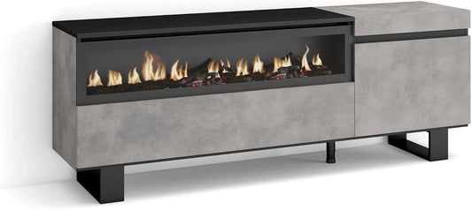 Skraut Home, 150x57x35 cm, pour Les TV jusqu'à 65', Meuble TV, Banc Télé, Grand Espace de Rangement, Cheminée électrique, Design Industriel, Ciment
