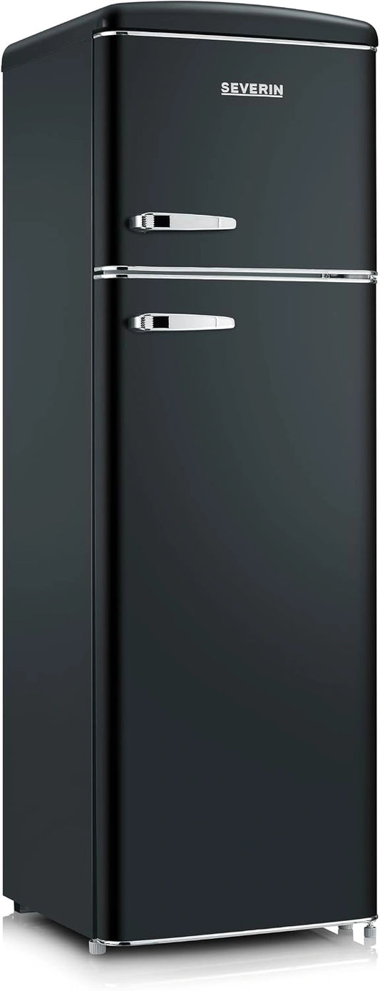 SEVERIN Réfrigérateur Congélateur 2 portes, Classe D, Noir mat, Réfrigérateur Double Porte avec Congélateur Largeur 55 cm, 246 L, RKG 8984, Pose libre