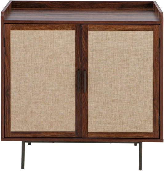 Calicosy, Buffet 2 Portes Décor Noyer avec Façades en Tissu, Collection Jetson - L80 x P39,5 x H79 cm, Meuble de Rangement Salon ou Chambre