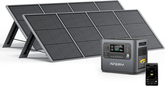 AFERIY Generateur Electrique Portable 2400 W avec Panneau Solaire 200 W x2, 2048Wh Batteries LiFePO4, Sorties CA 220 V-240 V, IP65