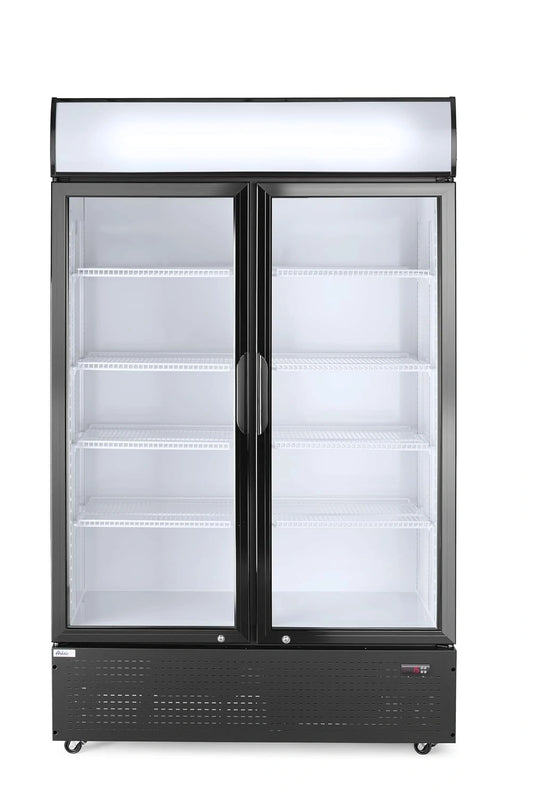 HENDI Réfrigérateur publicitaire Arktic pour boissons, acier revêtu par poudre noir, 2 portes, 512 L, 0–10°C, 220 V, 510 W, 1120x585x(H) 1900 mm