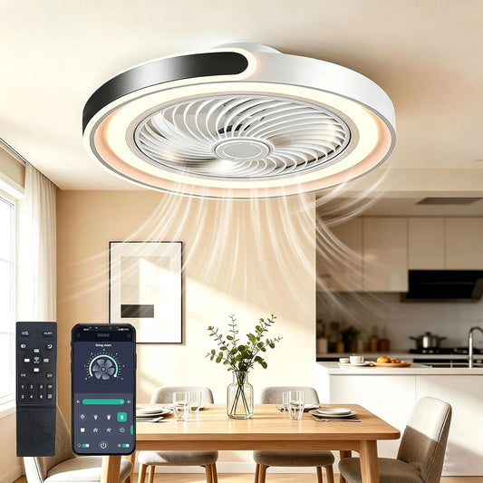 Modernité Rond Ventilateur Plafond Silencieux avec Lumiere, Noir, 50 cm Plafonnier Ventilateur LED Dimmable application, 6 Vitesses, Minuterie, Black