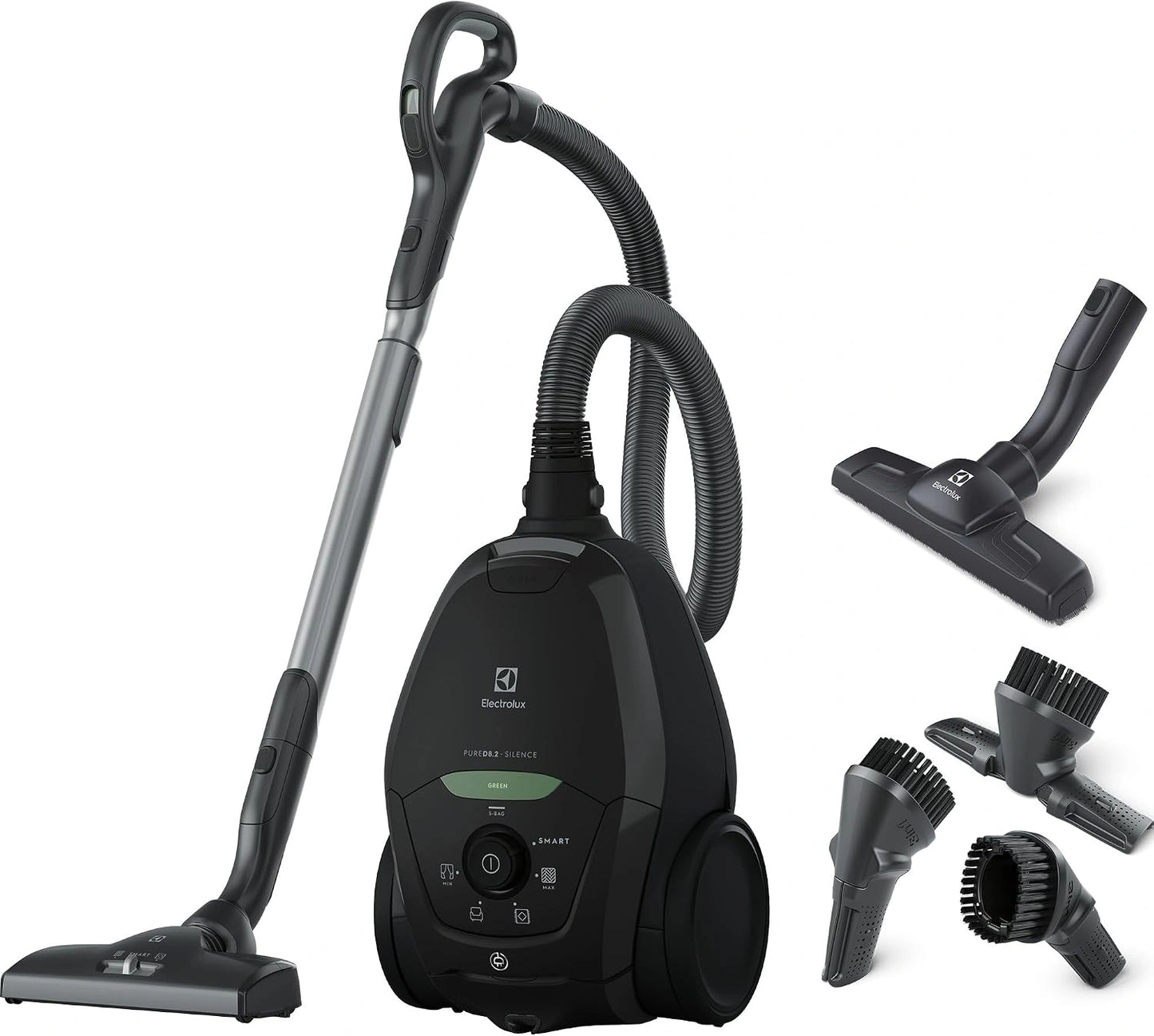 Electrolux Pure D8, Noir, 57 dB, PD82, Aspirateur Traineau avec Sac, Incroyablement Silencieux, Multi Surfaces, Puissance Automatique Intelligente