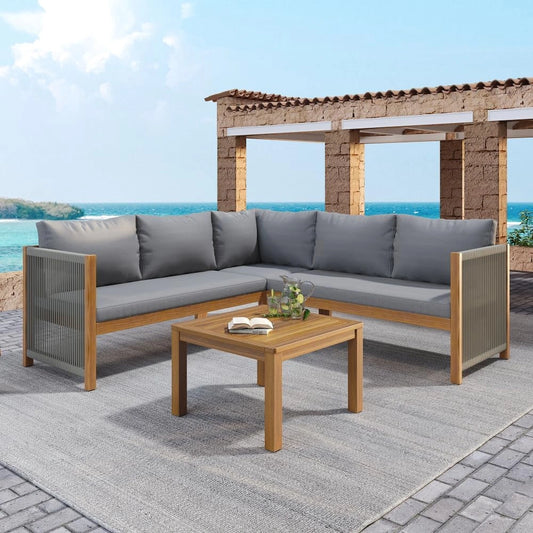 Salon de jardin exterieur 4/6 personnes, idéal pour le jardin (Gris), canapé extérieur, Ensemble de mobilier de jardin, canapé d'angle + table basse
