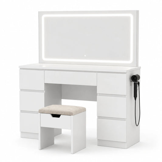 coiffeuse-moderne-avec-miroir-led-et-tabouret-7-tiroirs-station-de-recharge-huboff5267eo