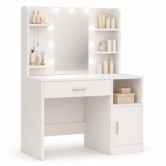 table-de-maquillage-avec-miroir-led-eclairage-tricolore-luminosite-ajustable-4-etageres-5-crochets-et-rangement-blanc-kmfvng5281gi