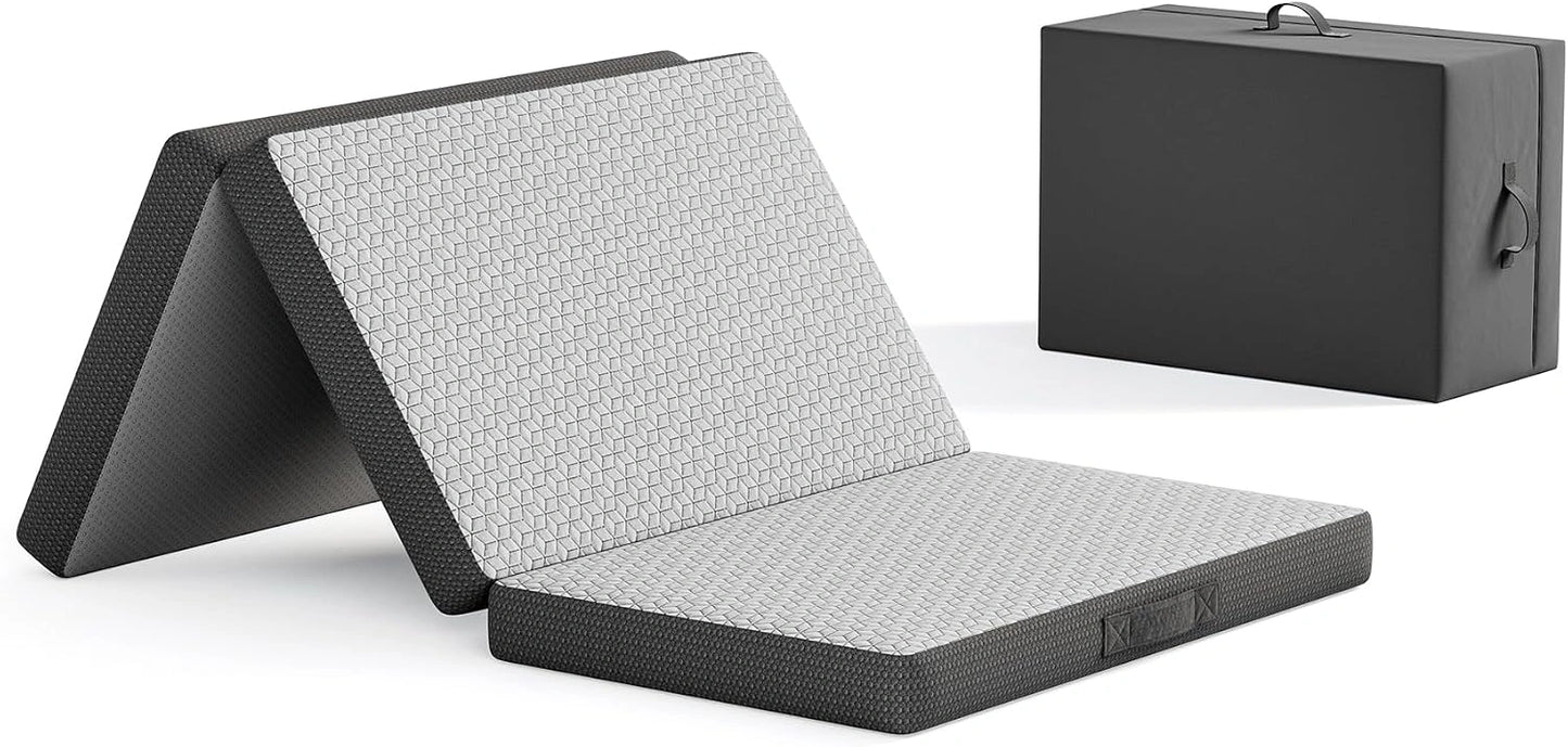 Vesgantti Matelas Pliable 90x190x10 cm avec Sac de Transport, Gris, Matelas d'Appoint Adulte en Mousse à Mémoire de Forme Gel, Voiture et Invités