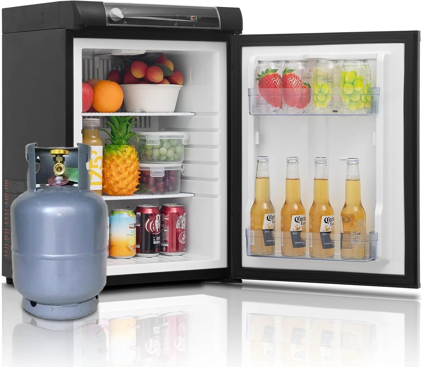 Smad Frigo Trimixte 12 V 220 V Gaz, Noir, 60 L, Frigo Camping Gaz, Réfrigérateur Silencieux pour Caravane Camping-car Fourgon Van Mobile-home Chalet