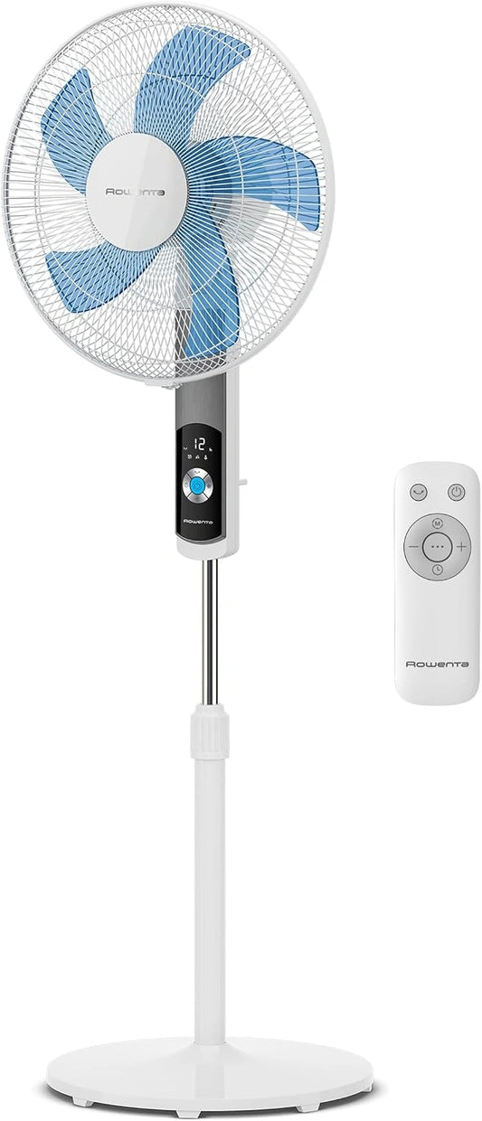 Rowenta Turbo Silence 35 dB(A), Couleur: Blanc, ventilateur sur pied puissant VU5650, 12 Vitesses, Oscillation 120°, Minuterie 12 h, Écran LED