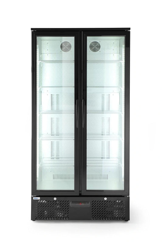 HENDI Réfrigérateur pour boissons Arktic, acier revêtu par poudre noir, 2 portes, 384 L, 0–10°C, 220 V, 365 W, 900x530x(H) 1820 mm