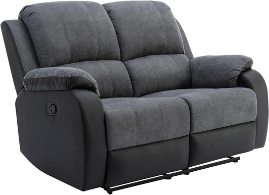 Vente-unique - Canapé 2 Places Relax en Microfibre et Simili Gris et Noir Brody, 148 cm, 99 cm, 98 cm