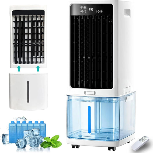 Rafraîchisseur d'air Évaporatif 12 L (Alternative Climatiseur Mobile Sans Évacuation), 800 m³/h Puissant Portable, Minuteur 12 h, 6 Pains de Glace