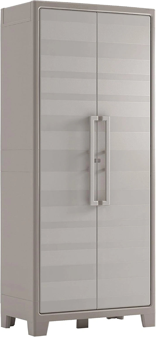 Keter Armoire Haute Utilitaire Gulliver - Armoire de Rangement en Résine - Étagères Modulables, Placard - 80 x 44 x 182 cm - Beige/Sable, Garage