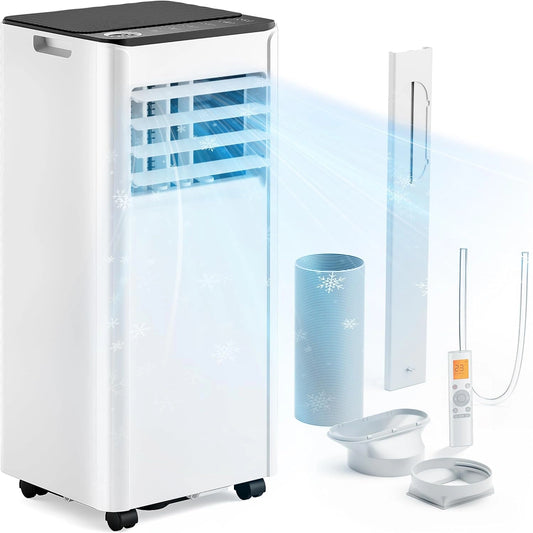 EUHOMY Climatiseur mobile 9000 BTU 2,6 kW (avec télécommande), surface couverte 25 m², minuterie 24 heures, climatiseur portable quatre en un