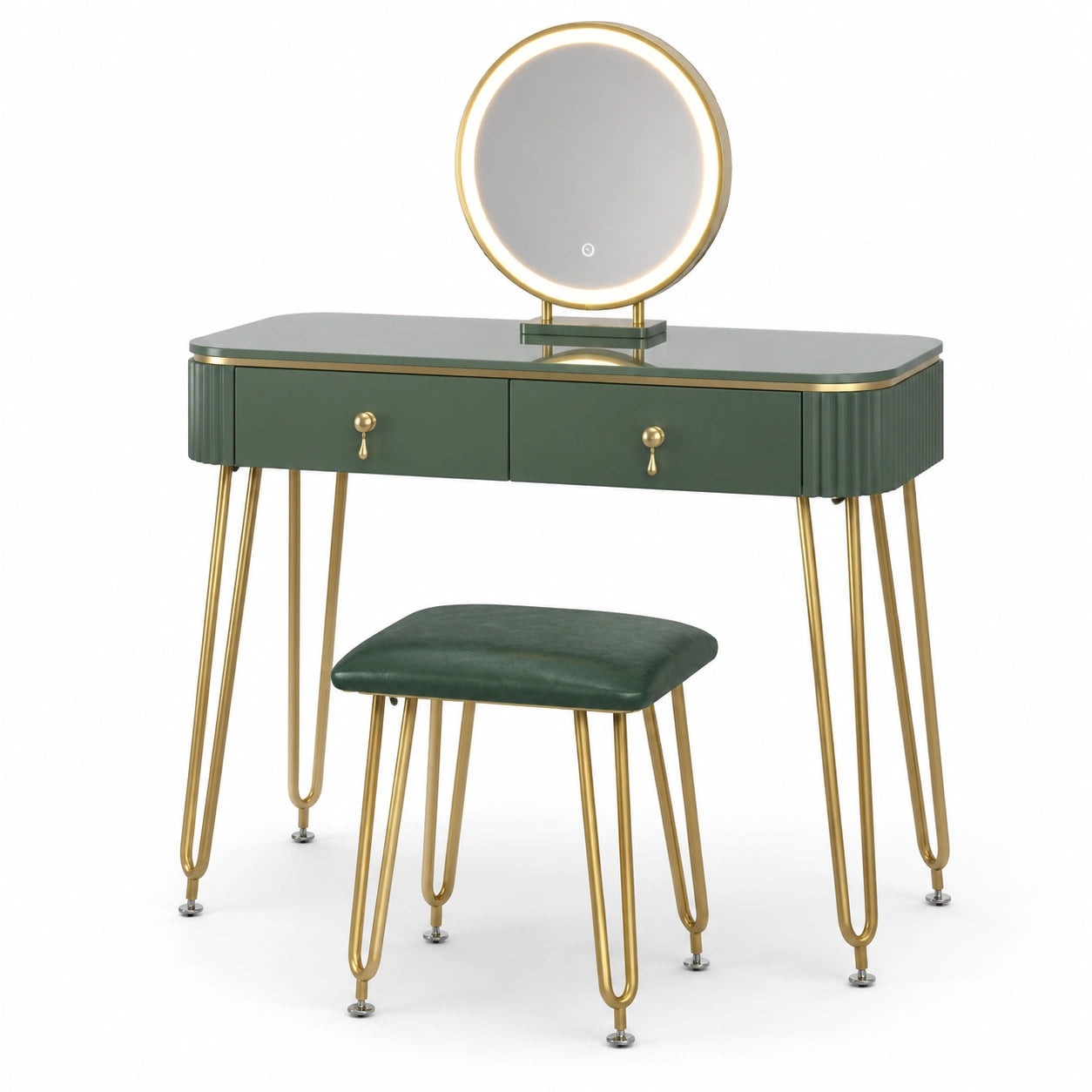 table-de-maquillage-avec-eclairage-led-et-tabouret-100cm-vert-fonce-ijjocp5254tr