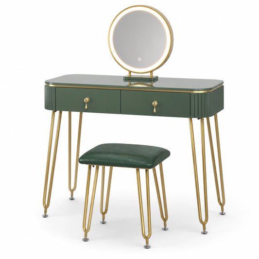 table-de-maquillage-avec-eclairage-led-et-tabouret-100cm-vert-fonce-ijjocp5254tr