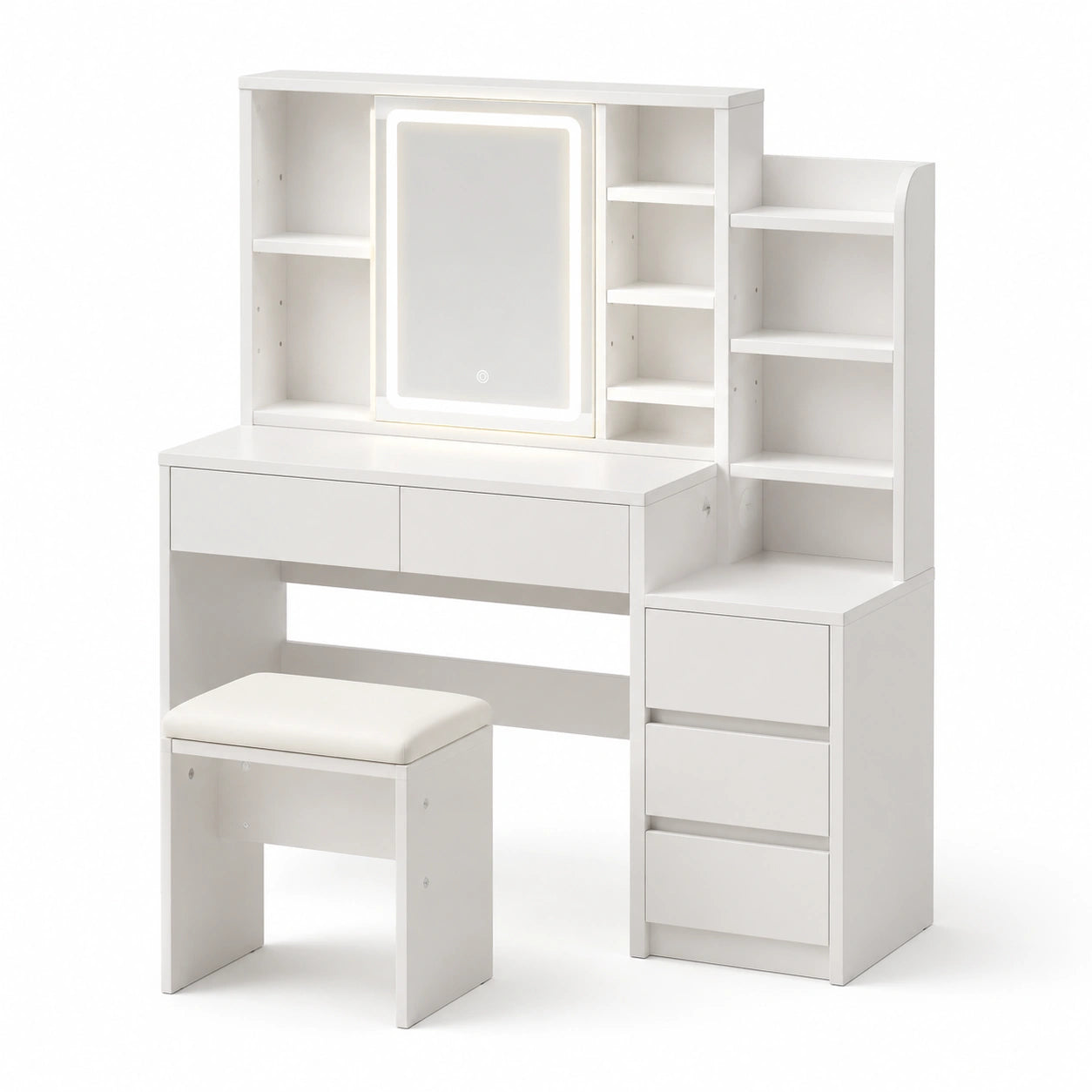 coiffeuse-blanche-avec-miroir-led-reglable-et-tabouret-5-tiroirs-et-etageres-xxgouv5217rm