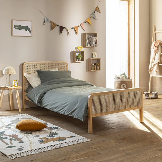 Terre de Nuit Lit Adulte en pin Massif Naturel avec véritable cannage Anna 90x200 - LT17018