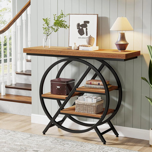 Tribesigns Table console de 100 cm avec plateau épais, marron clair, entrée