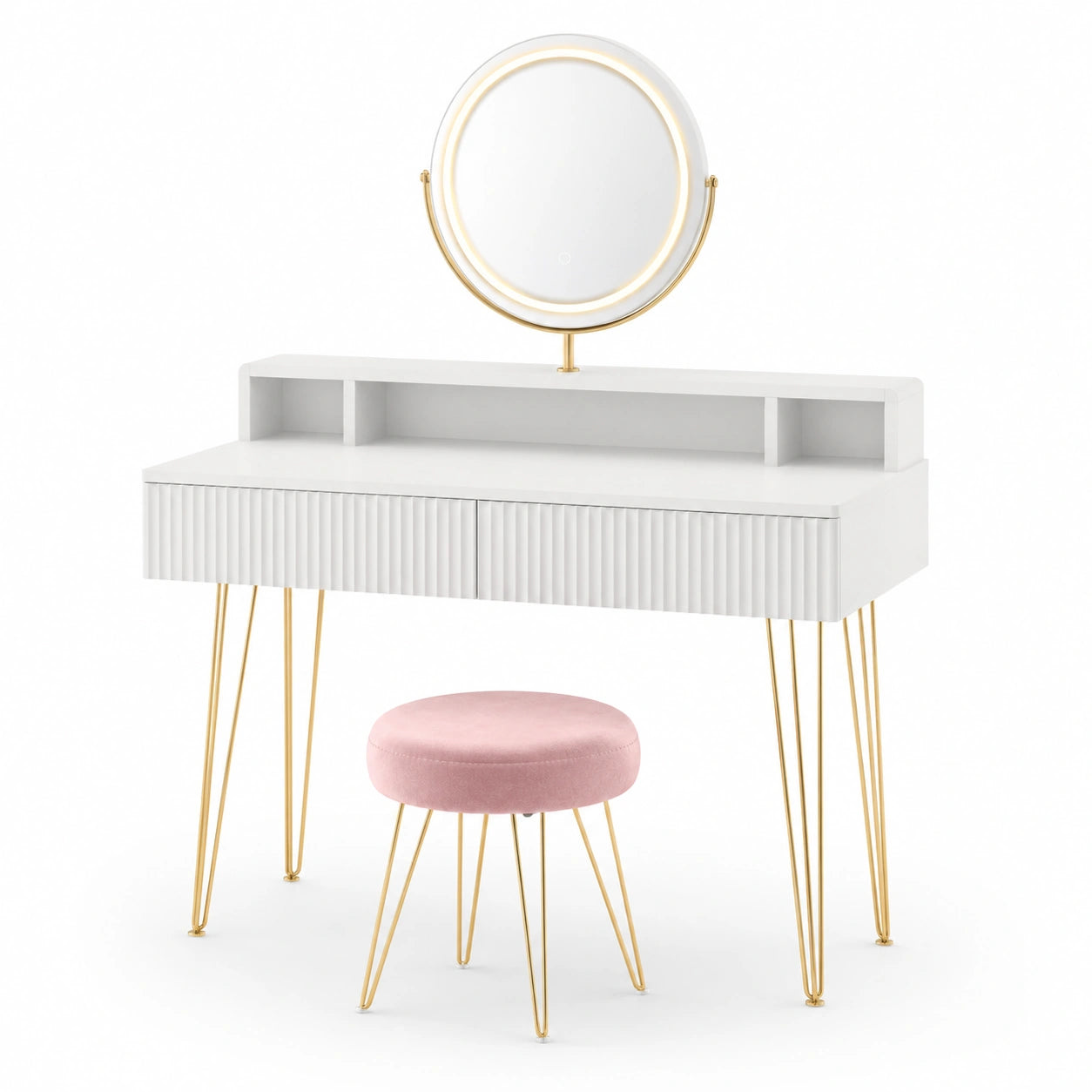 coiffeuse-avec-miroir-pivotant-et-eclairage-pour-chambre-blanc-mat-et-dore-clair-llbejl5189bw
