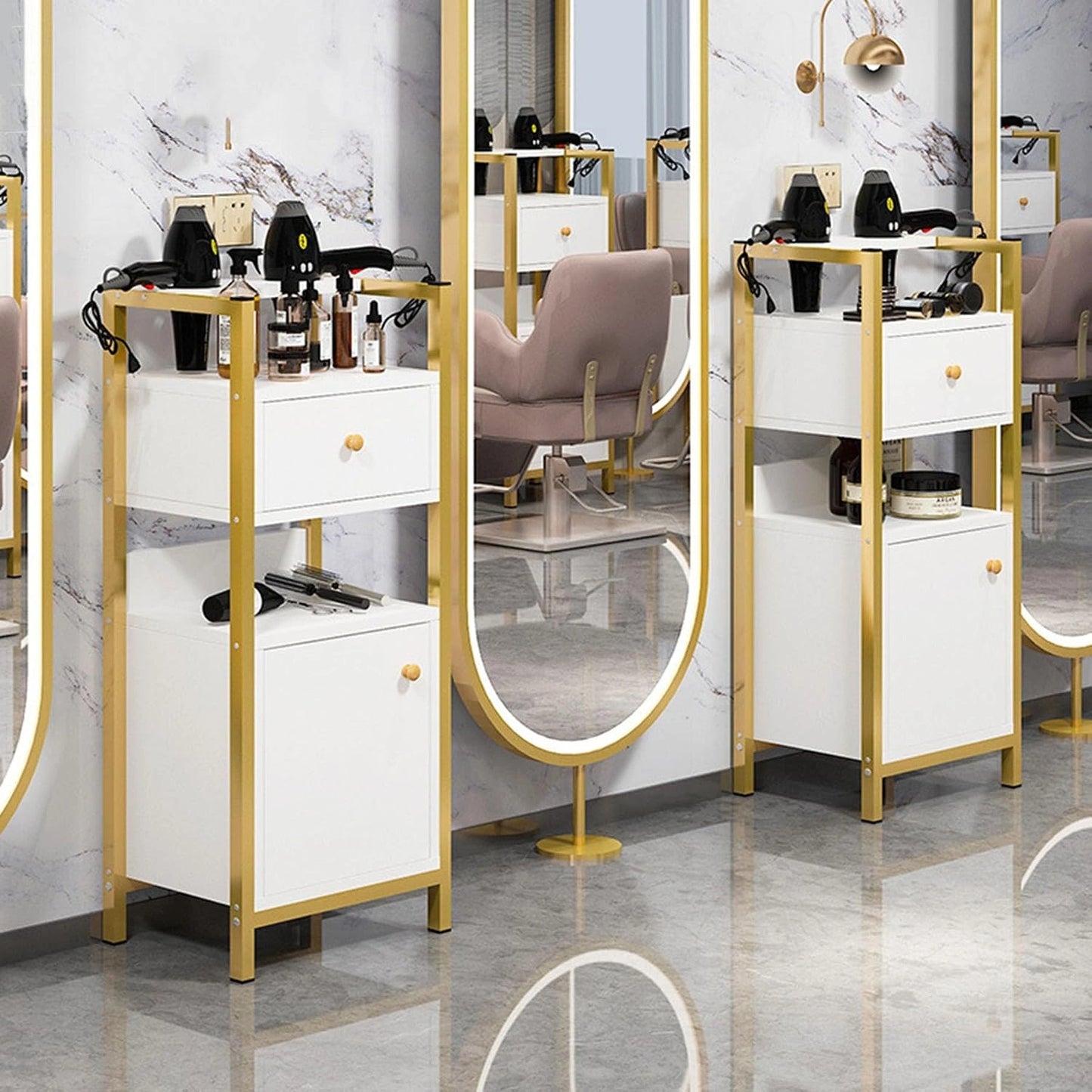 Meuble de rangement pour salon de coiffure - Tiroirs à outils de barbier