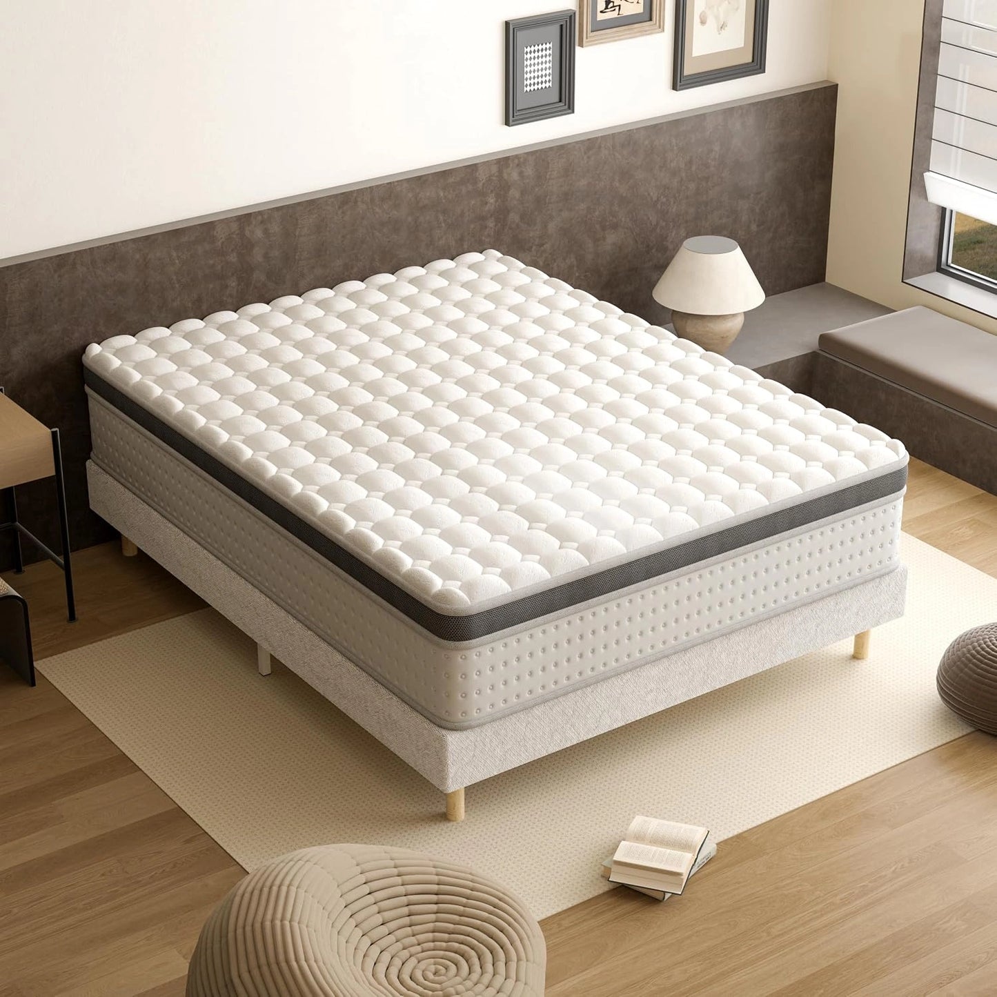 TEENO Ensemble Lit 140×190, Matelas Hybride 25 cm 7 Zones + Sommier Tapissier 2×14 Lattes, Dureté Moyenne Oeko‑TEX