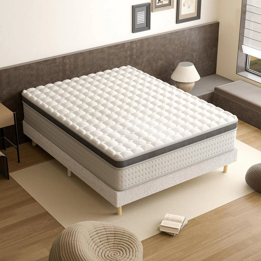 TEENO Ensemble Lit 140×190, Matelas Hybride 25 cm 7 Zones + Sommier Tapissier 2×14 Lattes, Dureté Moyenne Oeko‑TEX